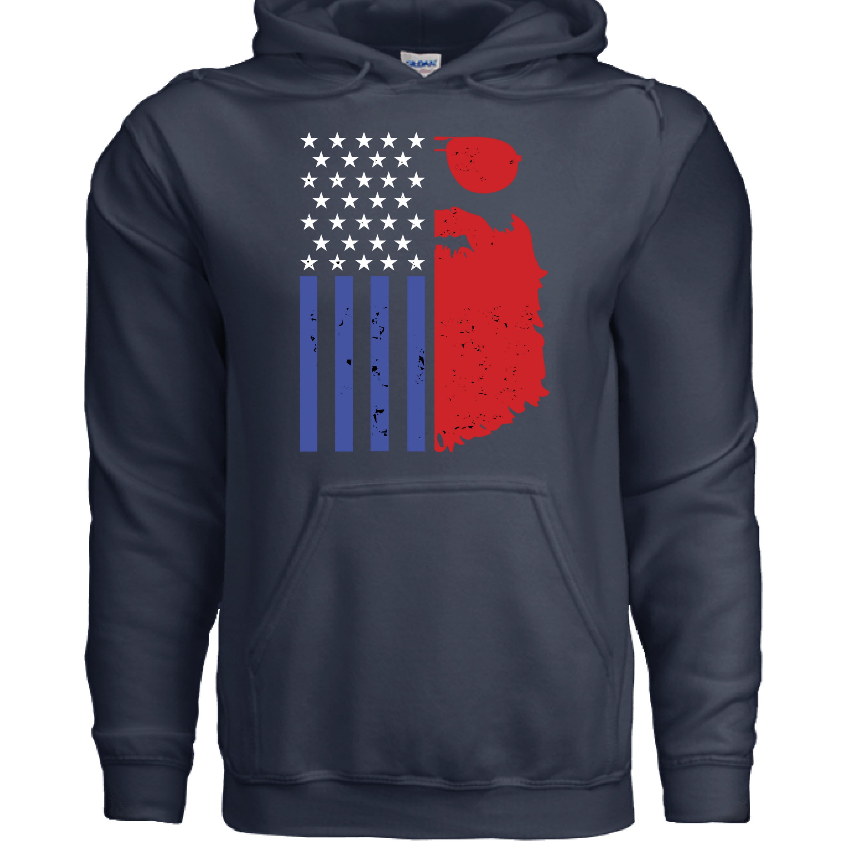 Bearded USA Flag Hoodie NAVY - FRONT