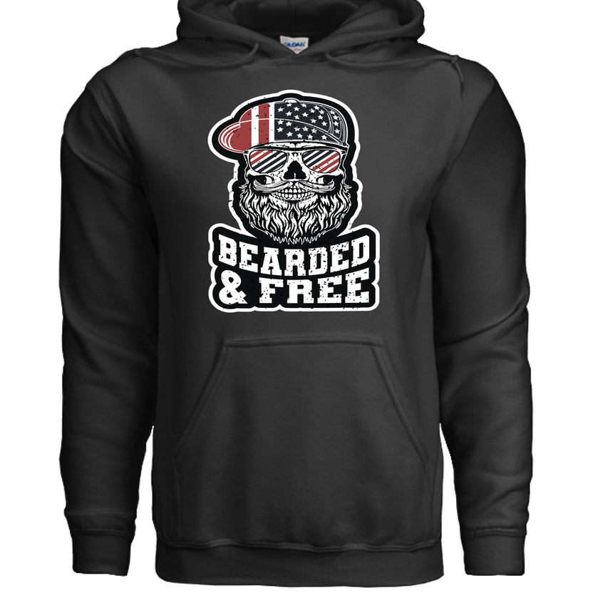 Bearded and Free Skull Hoodie Design Vintage Patriotic Beard