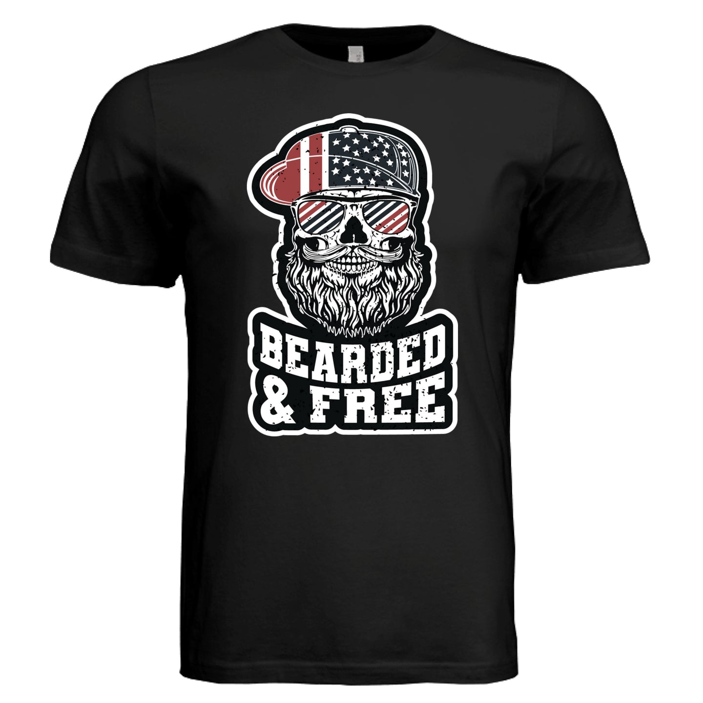 Bearded and Free Skull T-Shirt Design Vintage Patriotic Beard