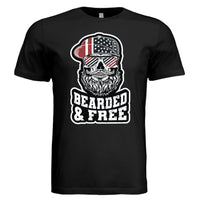 Bearded and Free Skull T-Shirt Design Vintage Patriotic Beard Art BLACK - FRONT