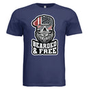 Bearded and Free Skull T-Shirt Design Vintage Patriotic Beard Art NAVY - FRONT