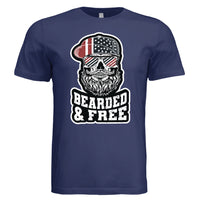 Bearded and Free Skull T-Shirt Design Vintage Patriotic Beard Art NAVY - FRONT