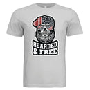 Bearded and Free Skull T-Shirt Design Vintage Patriotic Beard Art SILVER - FRONT