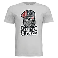 Bearded and Free Skull T-Shirt Design Vintage Patriotic Beard Art SILVER - FRONT
