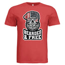 Bearded and Free Skull T-Shirt Design Vintage Patriotic Beard Art RED - FRONT