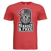 Bearded and Free Skull T-Shirt Design Vintage Patriotic Beard Art RED - FRONT