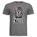 Bearded and Free Skull T-Shirt Design Vintage Patriotic Beard Art  DARK GREY - FRONT