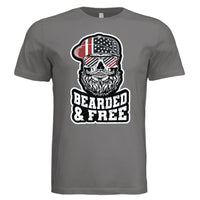 Bearded and Free Skull T-Shirt Design Vintage Patriotic Beard Art  DARK GREY - FRONT
