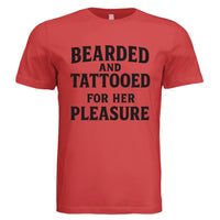 Bearded and Tattooed for Her Pleasure T-Shirt Beard Masculine Art RED - FRONT