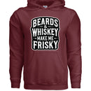 Beards & Whiskey Make Me Frisky Ladies Gildan Hoodie GARNET - FRONT