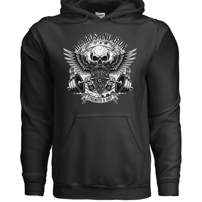Beards and Iron Strength & Grit Hoodie Bearded Skull Lifting