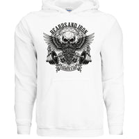 Beards and Iron Strength & Grit Hoodie Bearded Skull Lifting WHITE - FRONT
