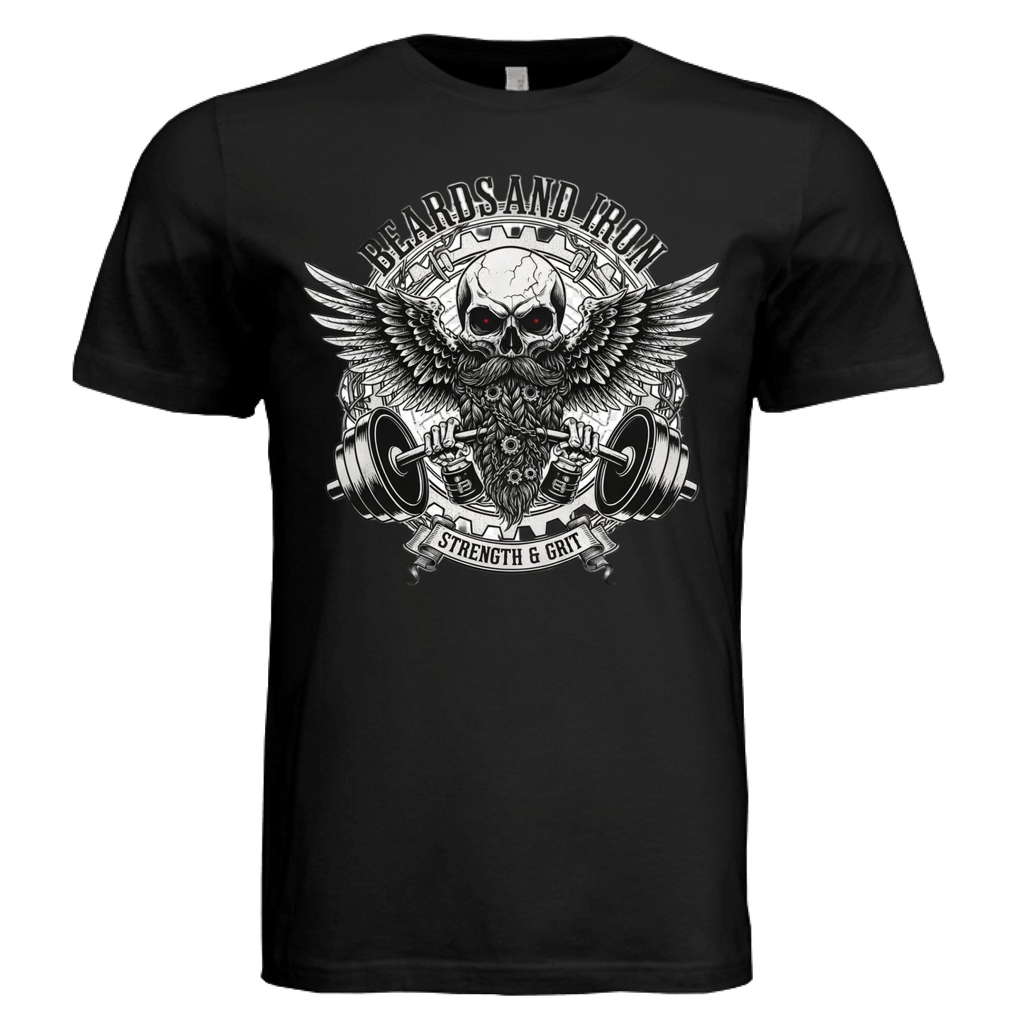 Beards and Iron Strength & Grit Tee Shirt Bearded Skull Lifting
