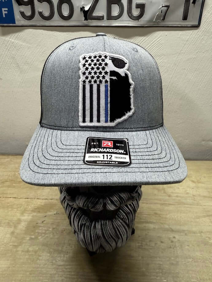 Blue Stripe American Flag Trucker Hat - Police Cap for Bearded Men