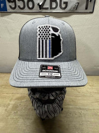 Blue Stripe American Flag Trucker Hat - Police Cap for Bearded Men