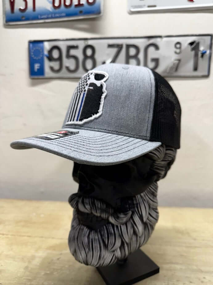 Blue Stripe American Flag Trucker Hat - Police Cap for Bearded Men Side 1