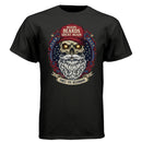 Bold Bearded Legacy Vintage Skull Art Tee Shirt with Patriotic Flair BLACK - FRONT