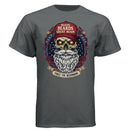 Bold Bearded Legacy Vintage Skull Art Tee Shirt with Patriotic Flair CHARCOAL HEATHER - FRONT