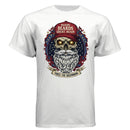 Bold Bearded Legacy Vintage Skull Art Tee Shirt with Patriotic Flair WHITE - FRONT