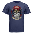 Bold Bearded Legacy Vintage Skull Art Tee Shirt with Patriotic Flair NAVY - FRONT