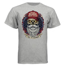 Bold Bearded Legacy Vintage Skull Art Tee Shirt with Patriotic Flair LIGHT STEEL - FRONT