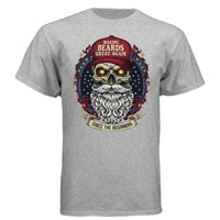Bold Bearded Legacy Vintage Skull Art Tee Shirt with Patriotic Flair LIGHT STEEL - FRONT