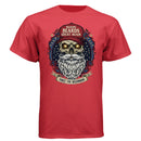 Bold Bearded Legacy Vintage Skull Art Tee Shirt with Patriotic Flair DEEP RED - FRONT