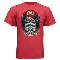 Bold Bearded Legacy Vintage Skull Art Tee Shirt with Patriotic Flair DEEP RED - FRONT