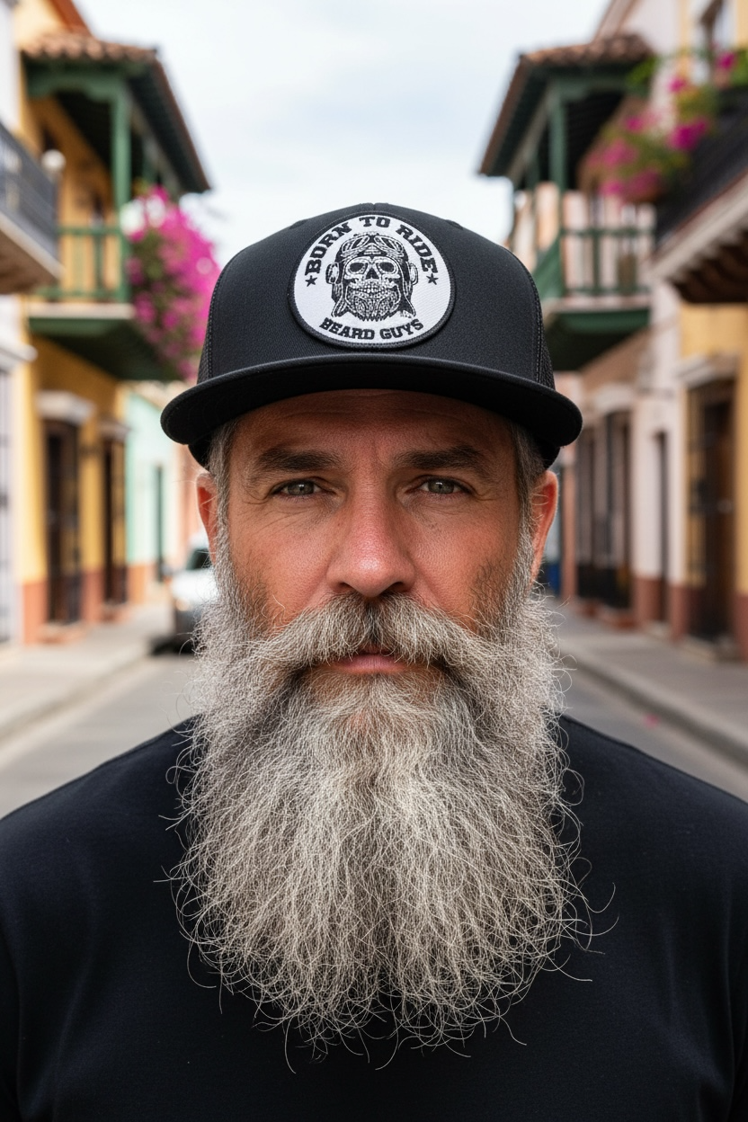 Born to Ride Biker Bearded Skull Richardson Trucker Hat 