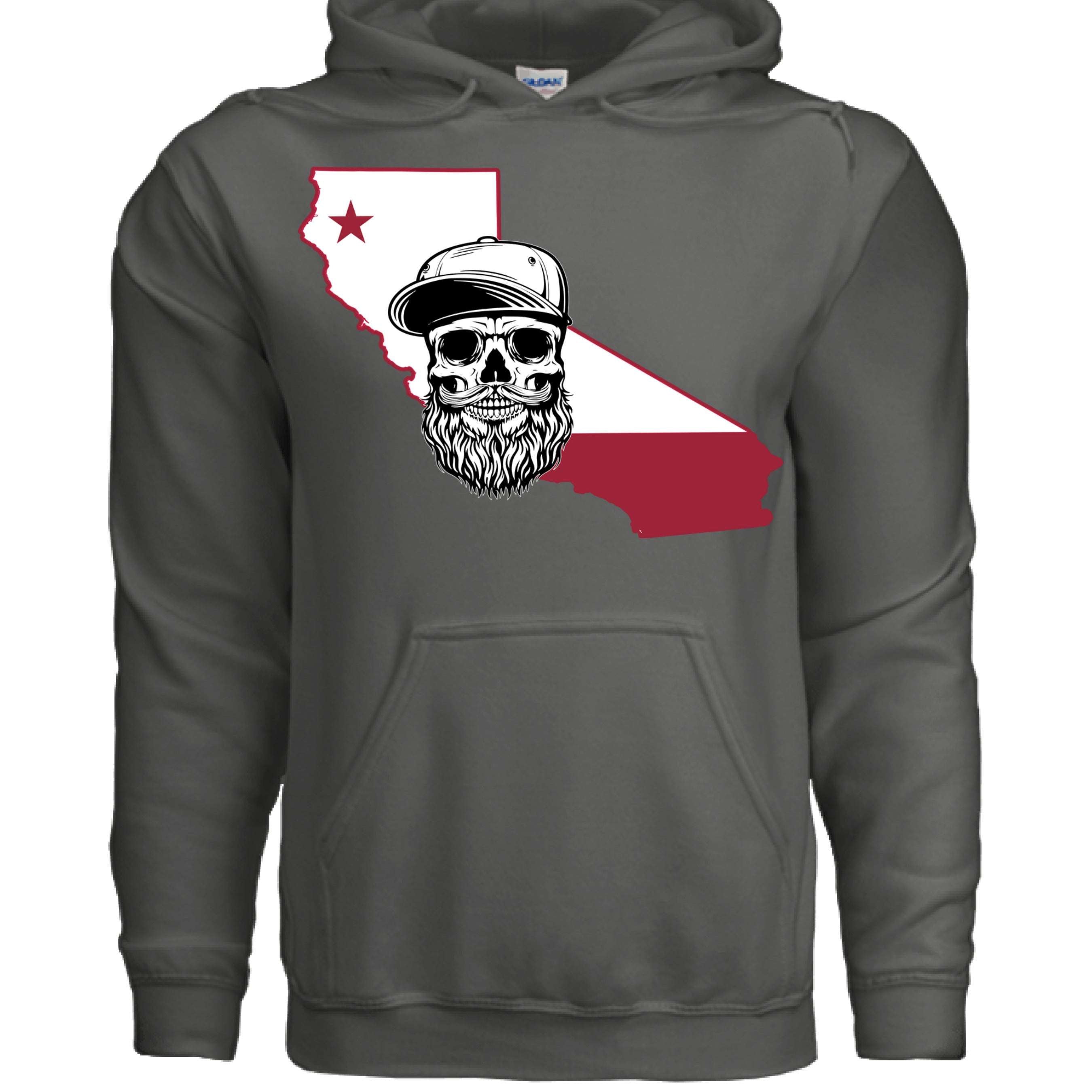 California Bearded Skull Hoodie West Coast Beard Life CHARCOAL - FRONT