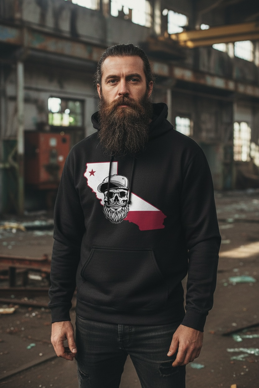 California Bearded Skull Hoodie West Coast Beard Life