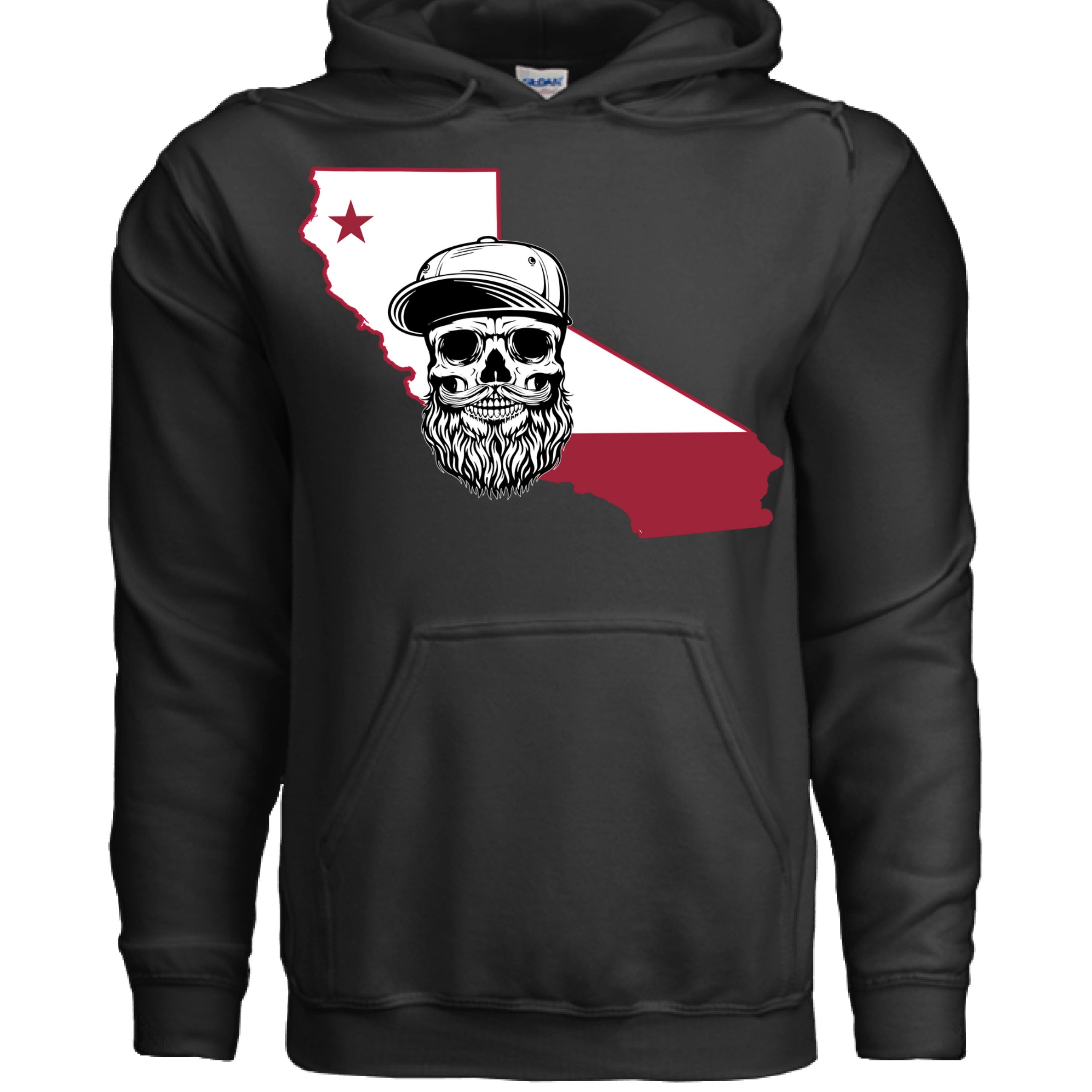 California Bearded Skull Hoodie West Coast Beard Life BLACK - FRONT