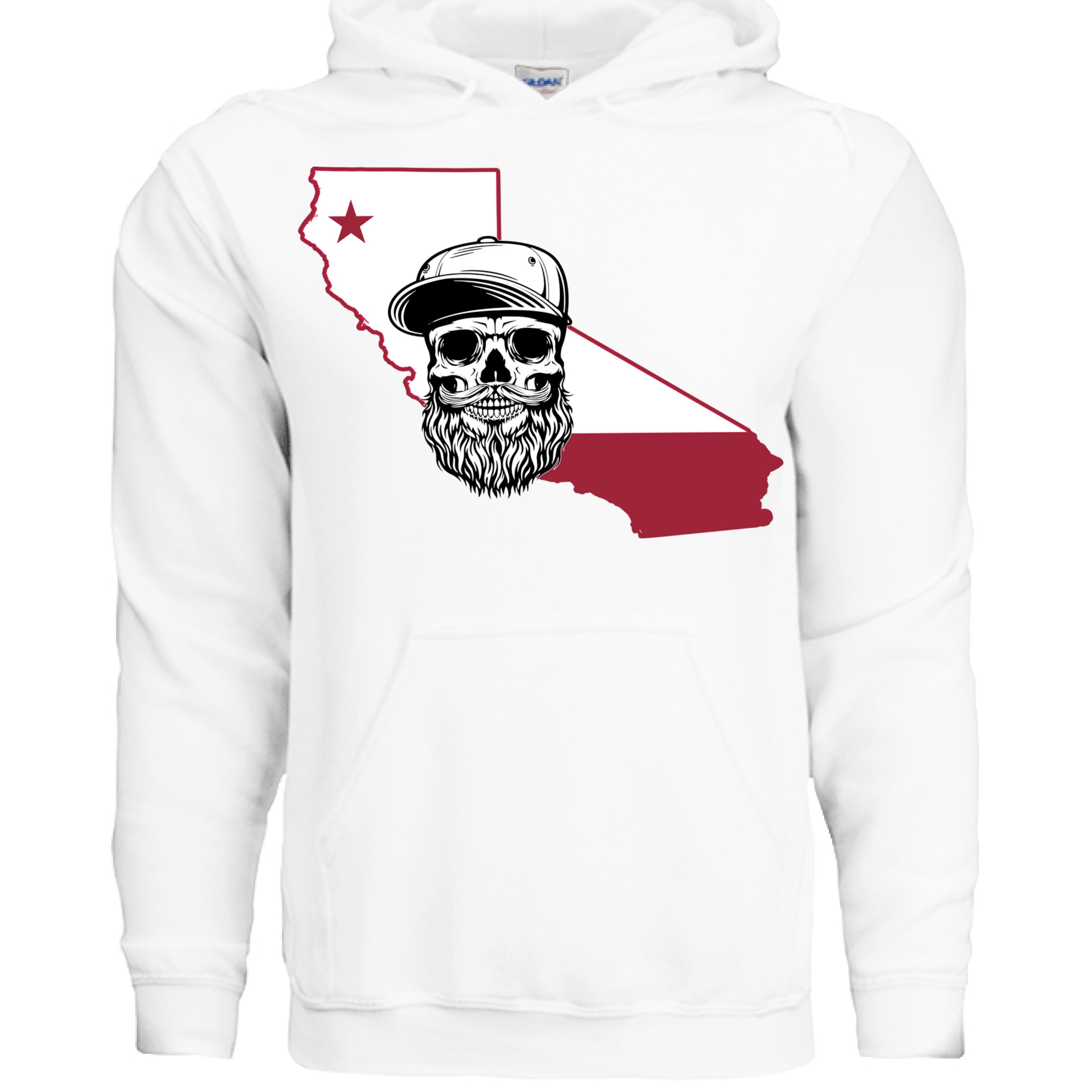 California Bearded Skull Hoodie West Coast Beard Life WHITE - FRONT