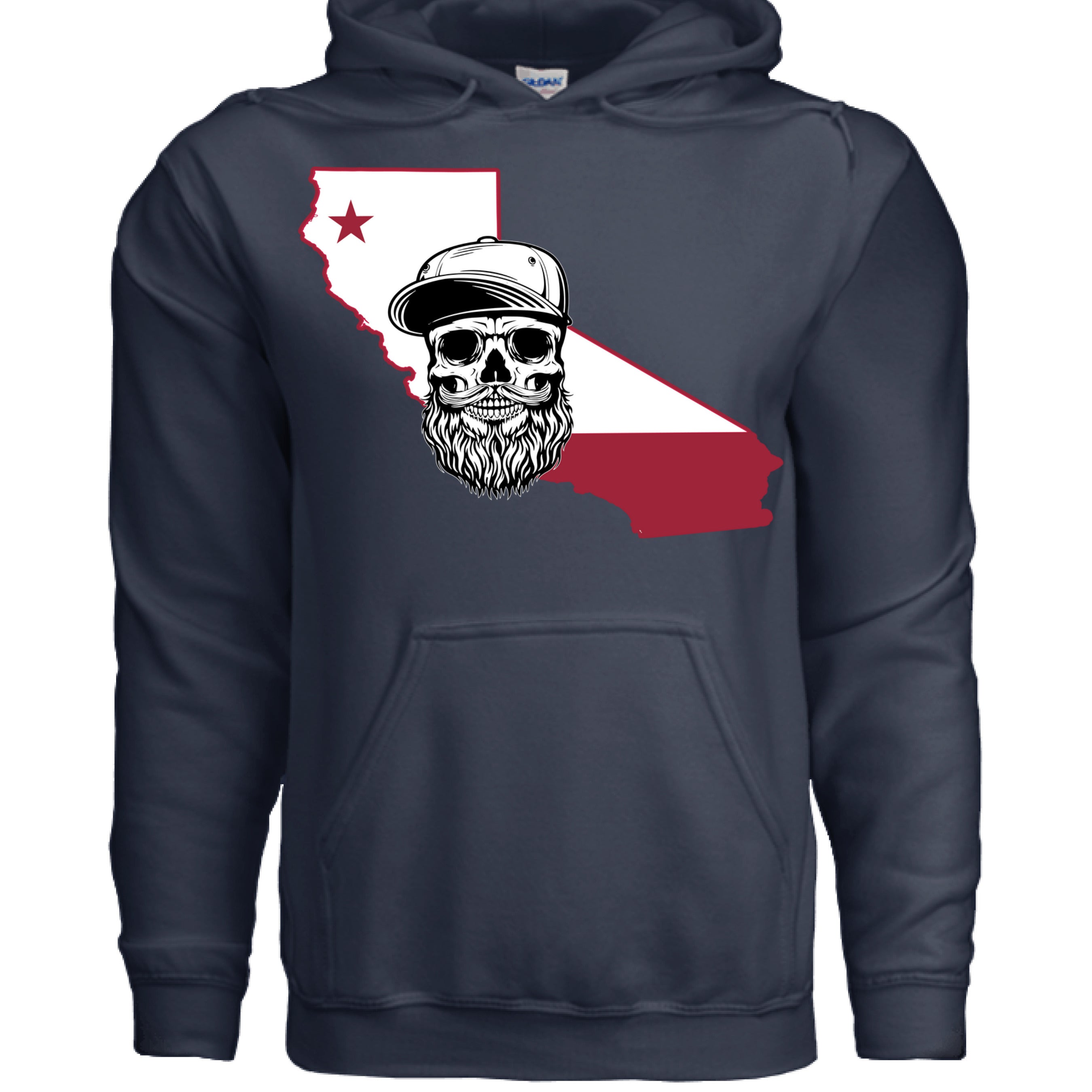 California Bearded Skull Hoodie West Coast Beard Life NAVY - FRONT