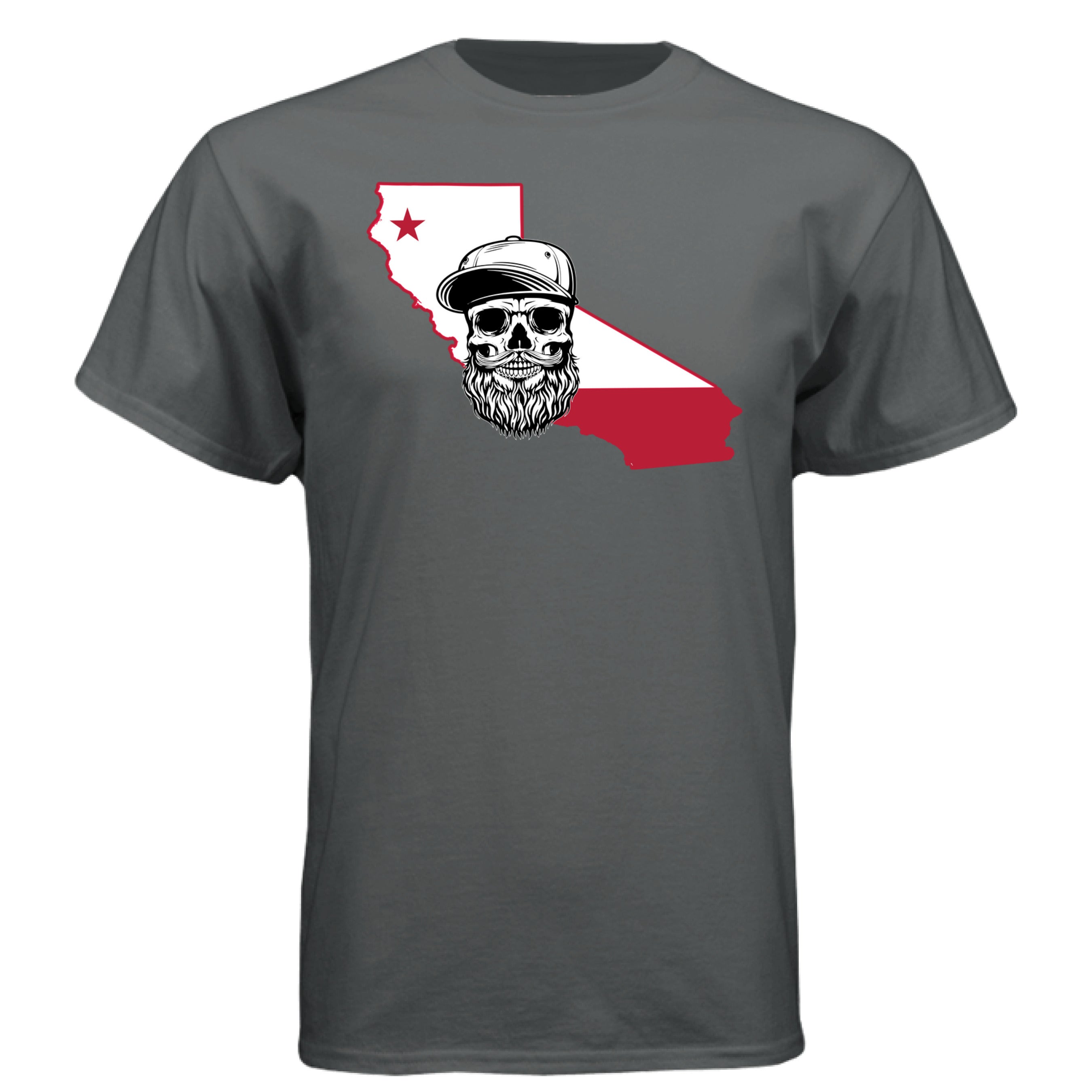 California Bearded Skull Tee – West Coast Beard Life CHARCOAL HEATHER - FRONT
