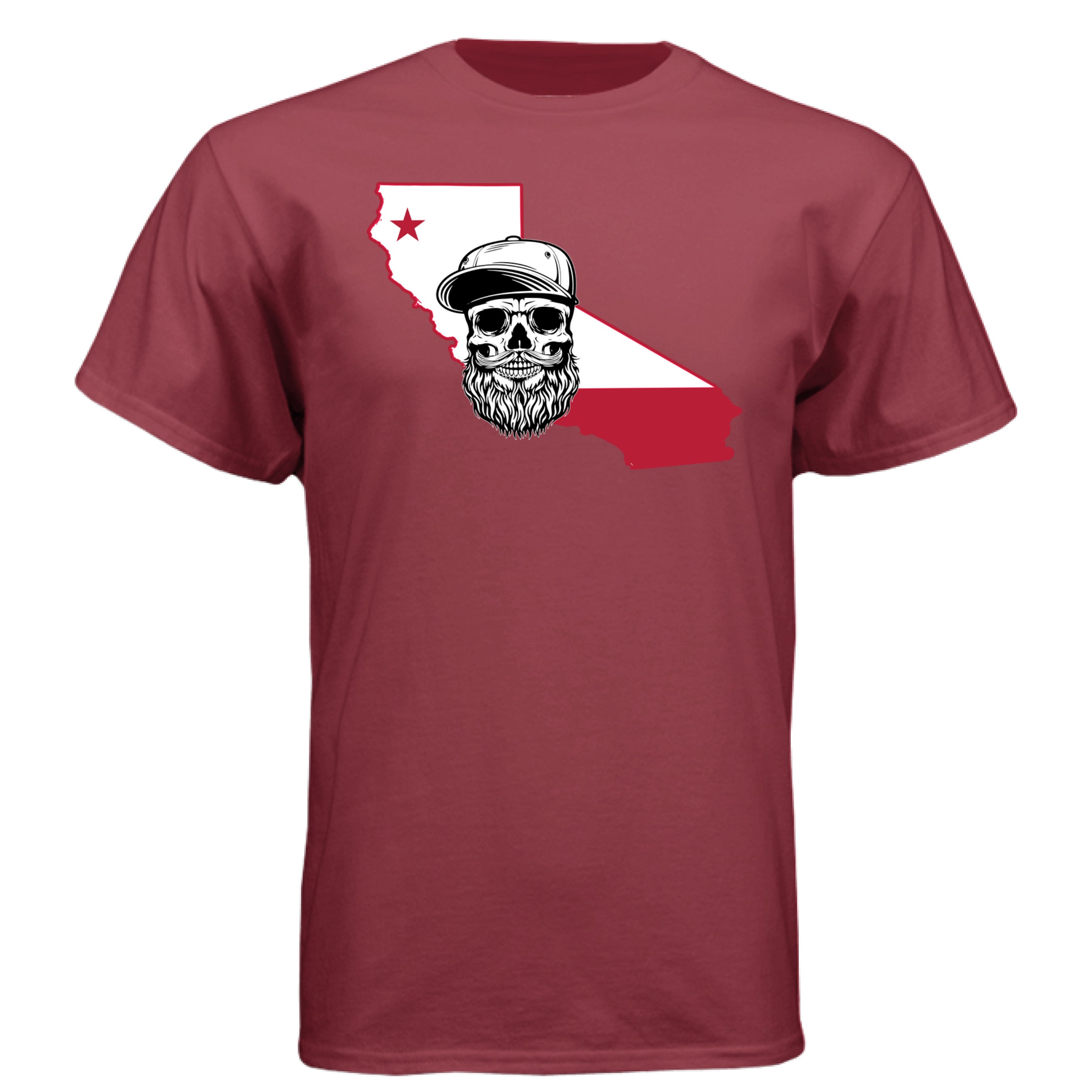 California Bearded Skull Tee – West Coast Beard Life Athletic Cardinal - FRONT