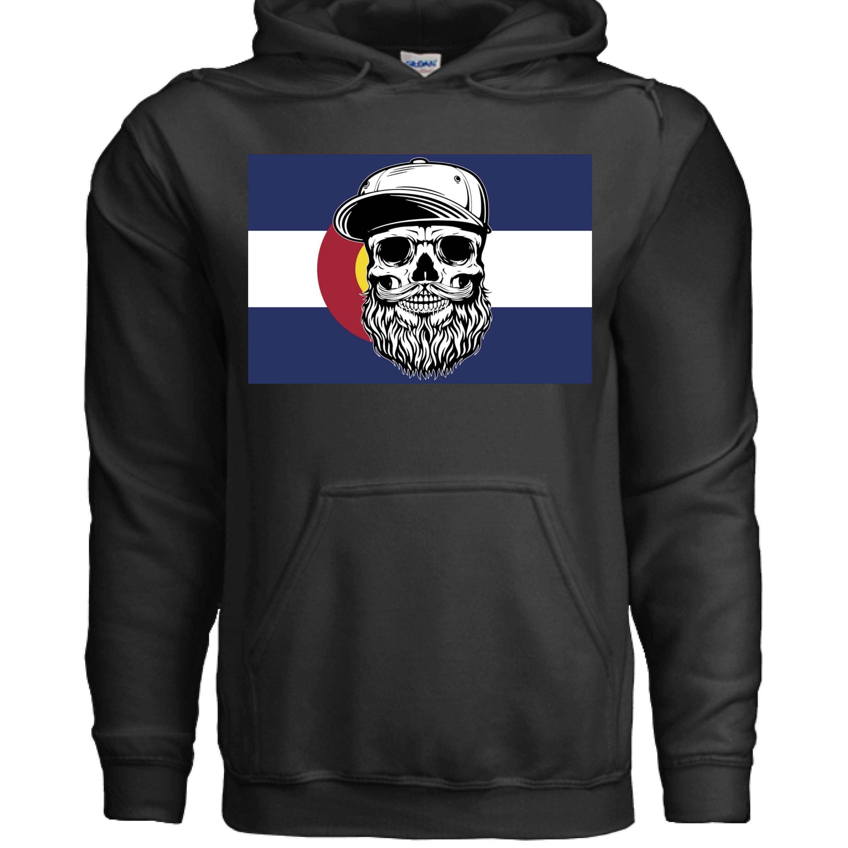Colorado Bearded Skull Hoodie Rocky Mountain Beard Vibes BLACK - FRONT