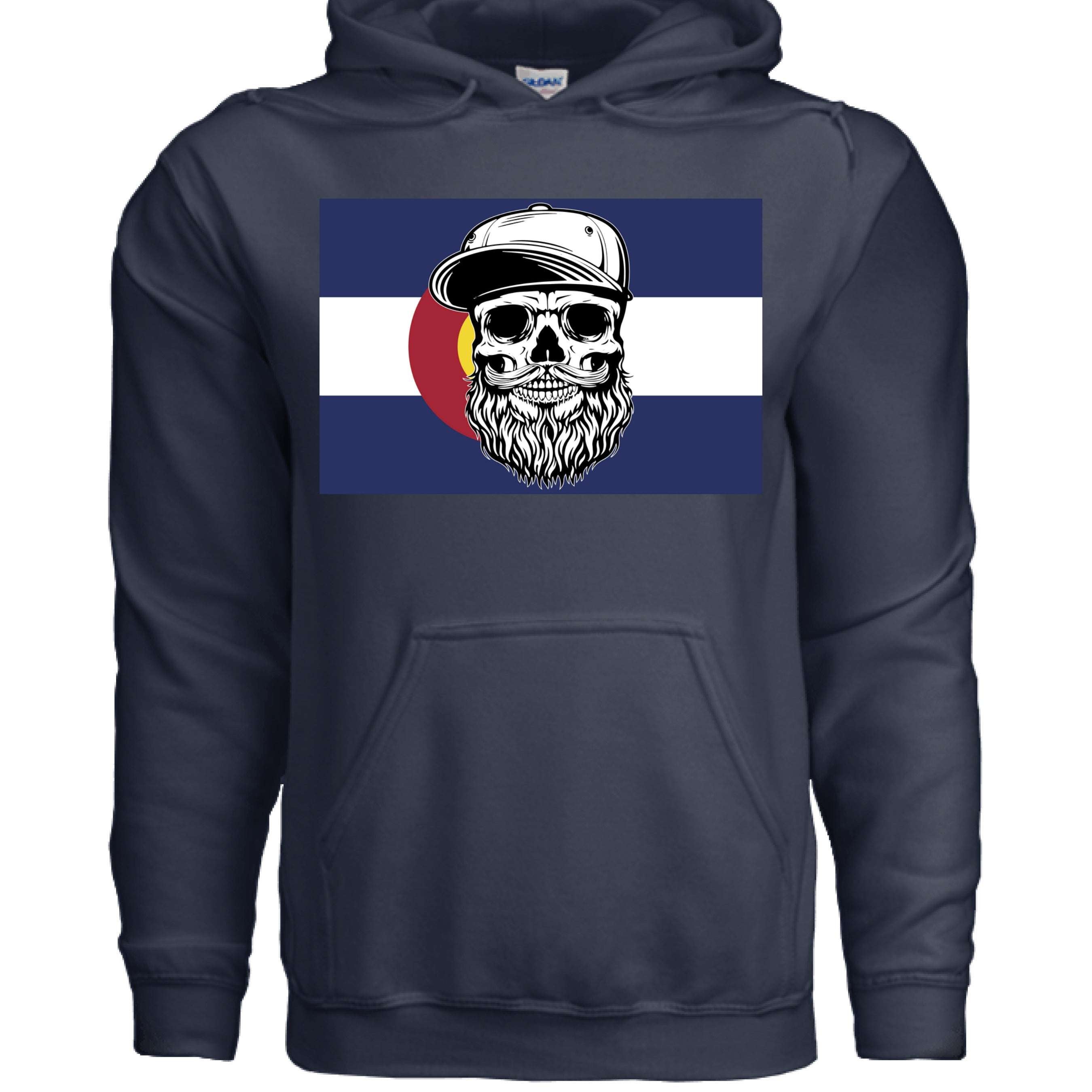 Colorado Bearded Skull Hoodie Rocky Mountain Beard Vibes NAVY - FRONT