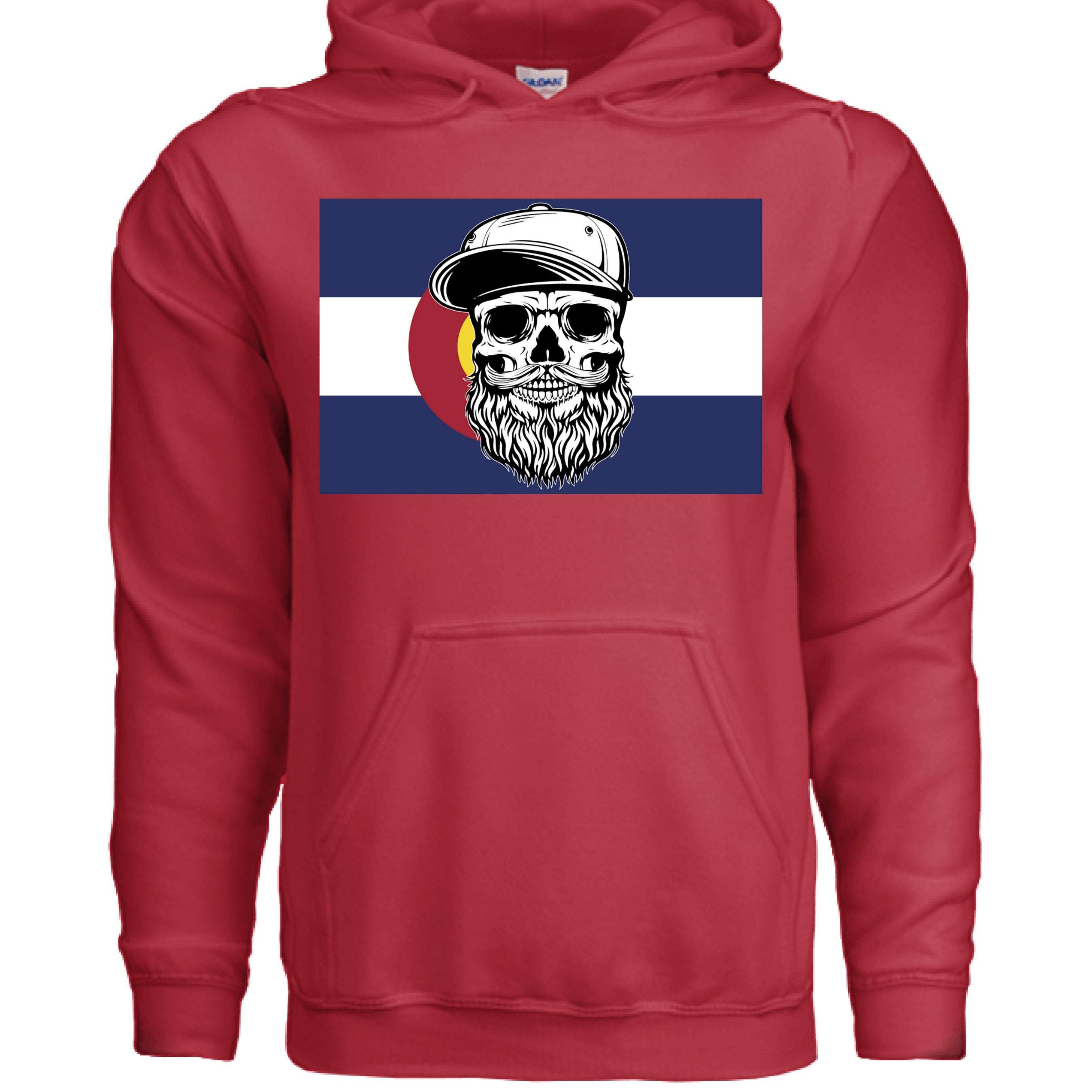 Colorado Bearded Skull Hoodie Rocky Mountain Beard Vibes RED - FRONT