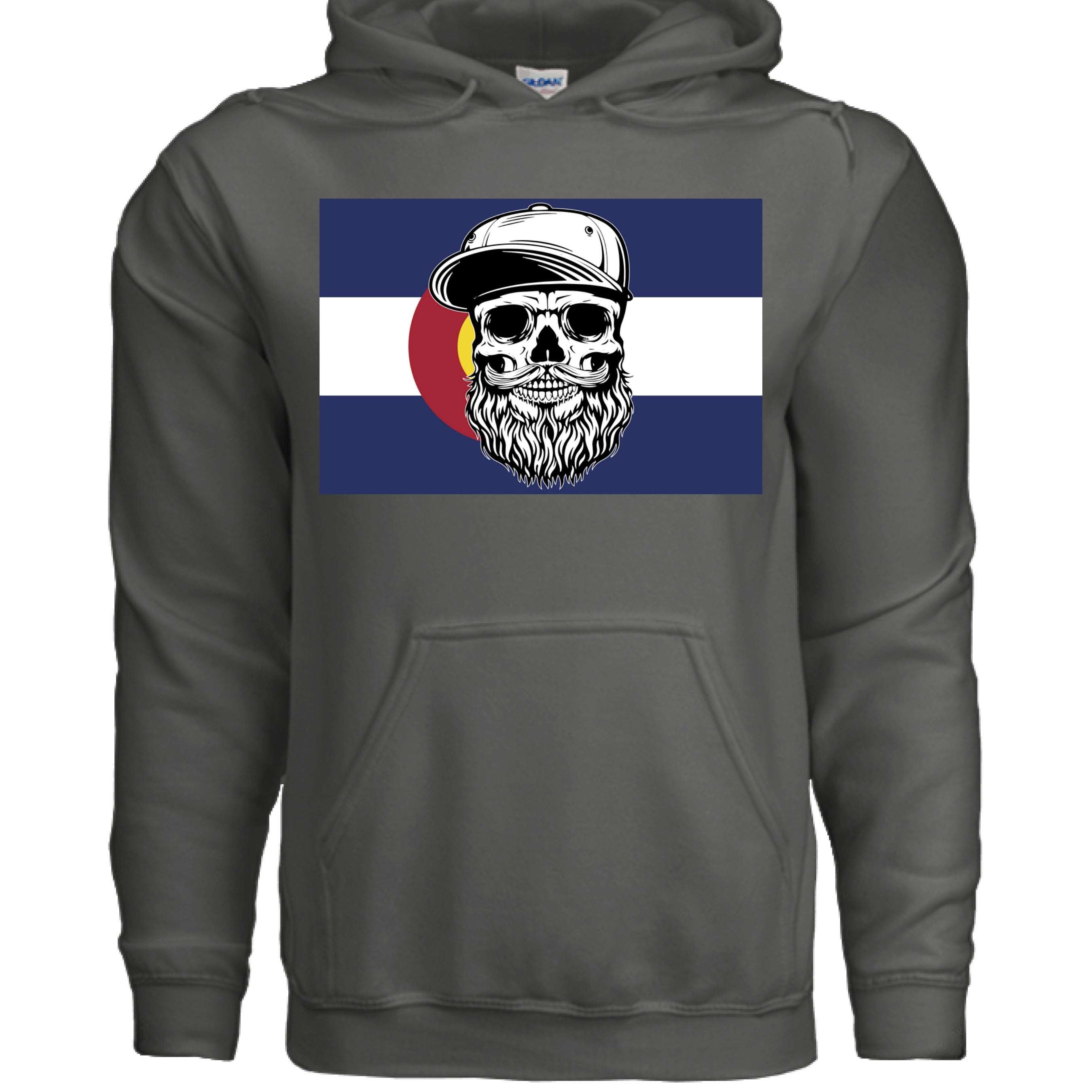 Colorado Bearded Skull Hoodie Rocky Mountain Beard Vibes CHARCOAL - FRONT