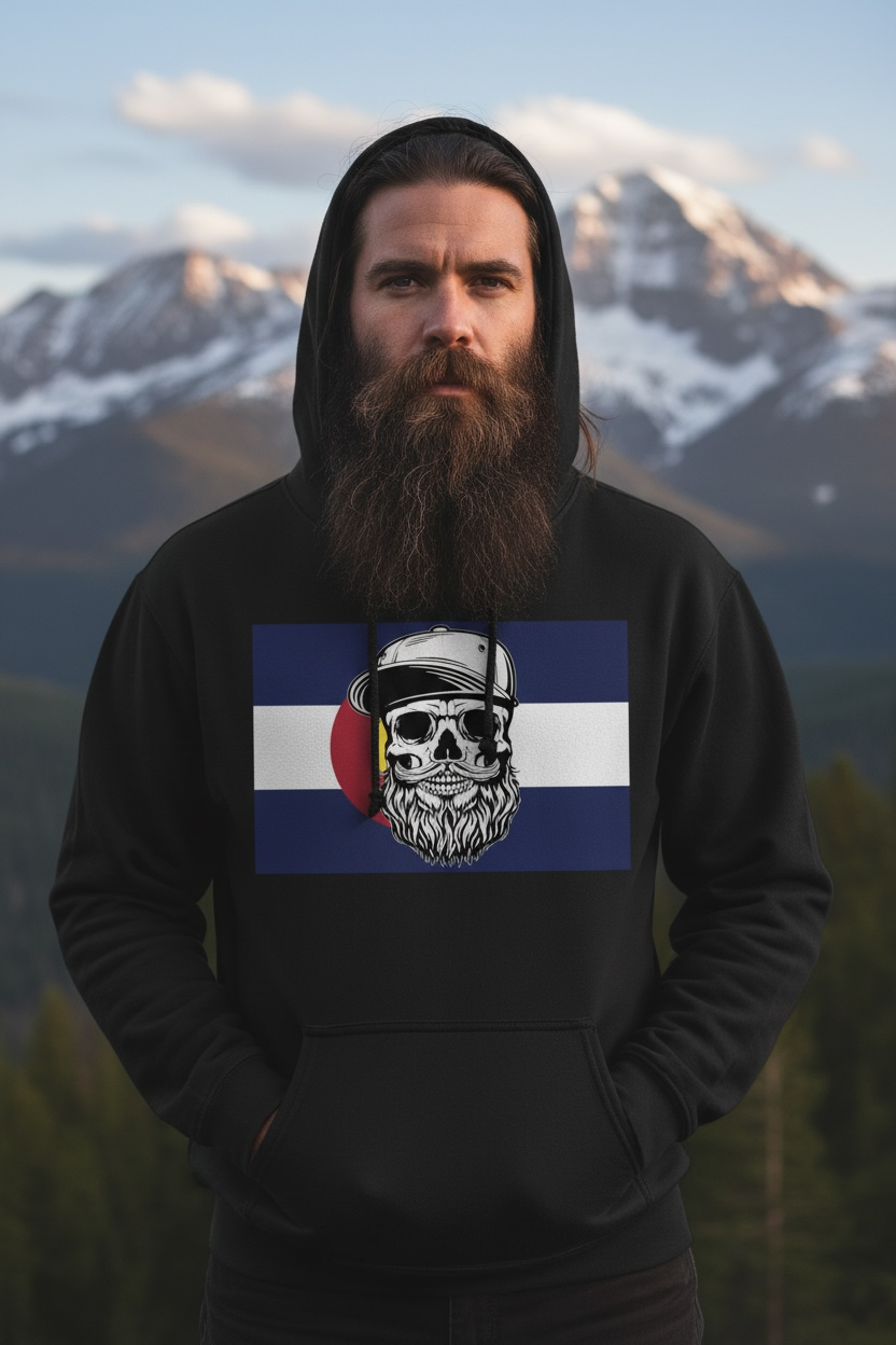 Colorado Bearded Skull Hoodie Rocky Mountain Beard Vibes