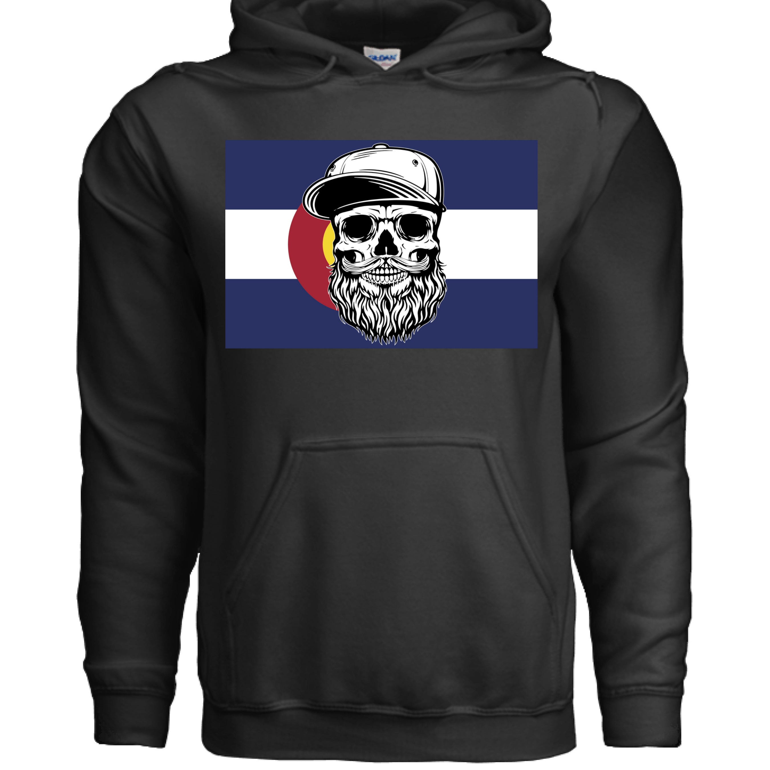 Colorado Bearded Skull Hoodie Rocky Mountain Beard Vibes BLACK - FRONT