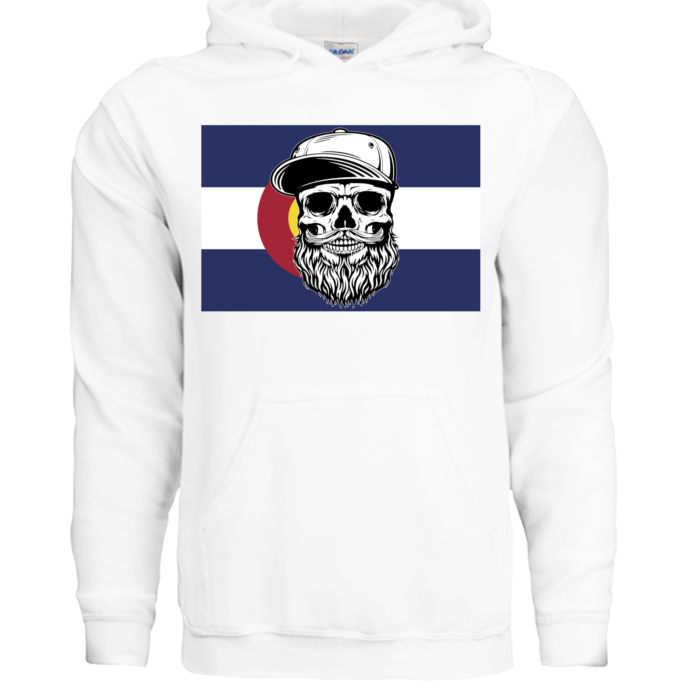 Colorado Bearded Skull Hoodie Rocky Mountain Beard Vibes WHITE - FRONT