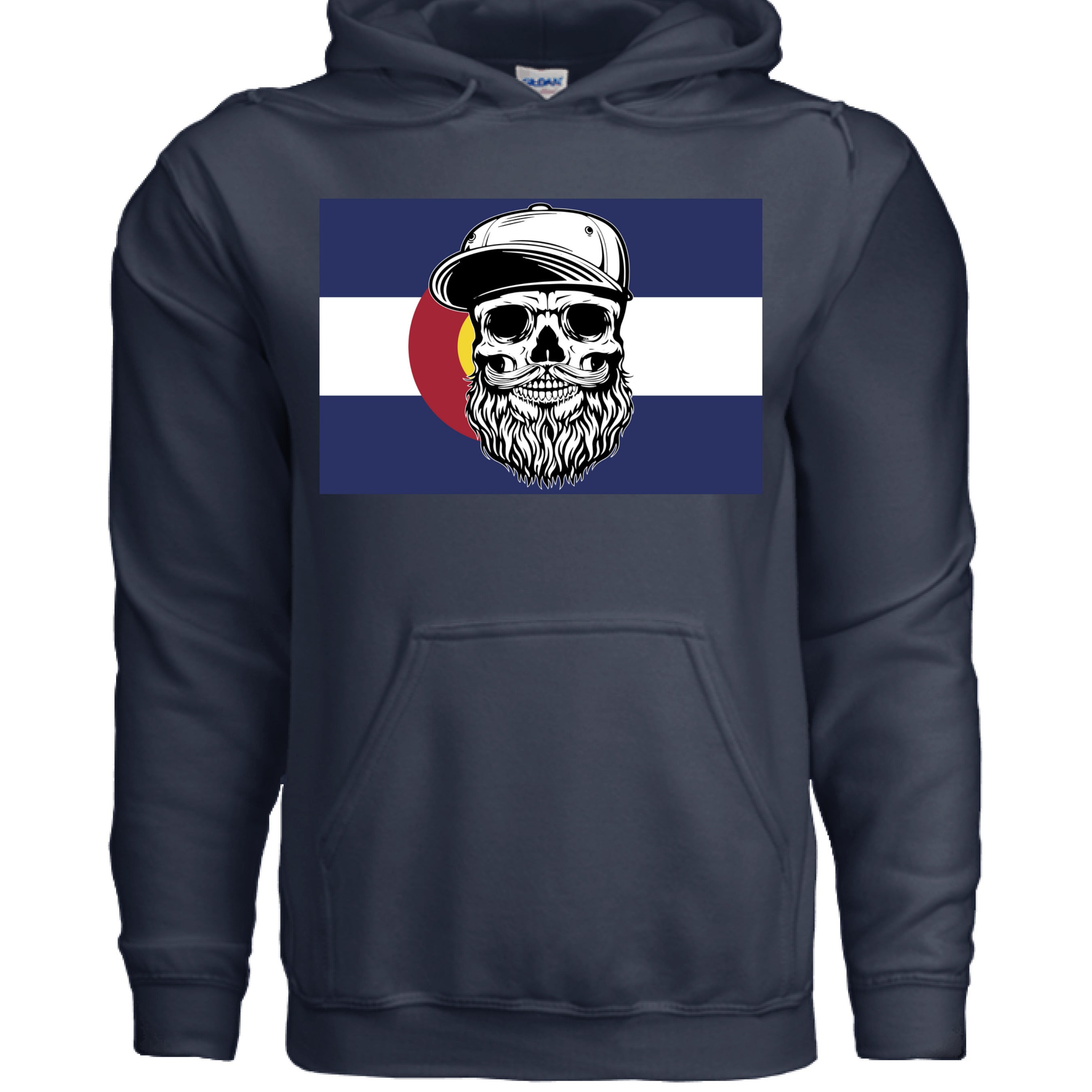 Colorado Bearded Skull Hoodie Rocky Mountain Beard Vibes NAVY - FRONT