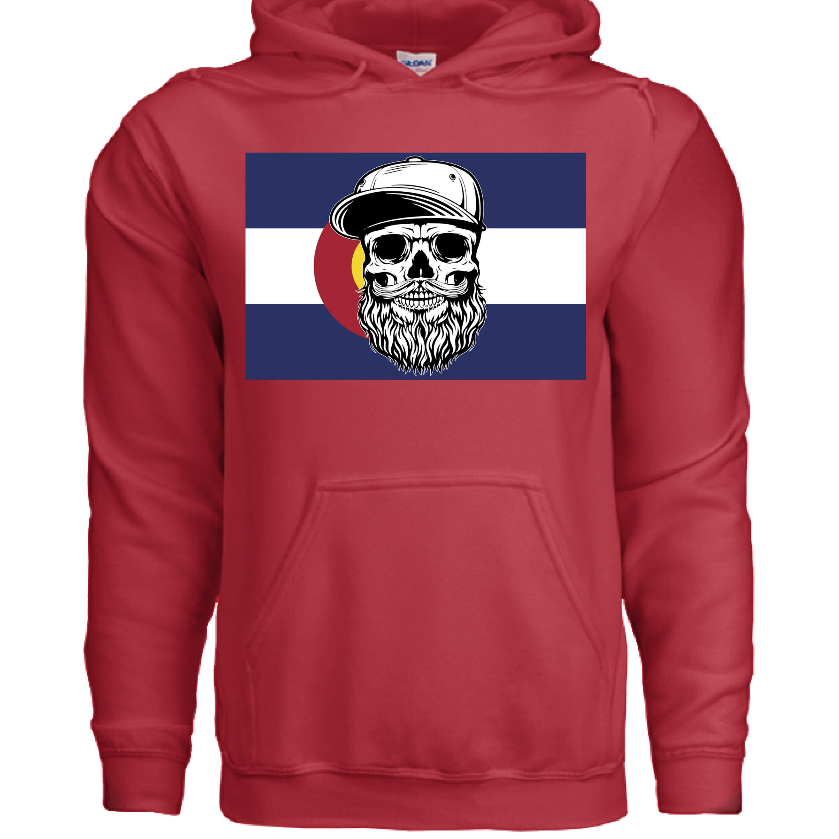 Colorado Bearded Skull Hoodie Rocky Mountain Beard Vibes RED - FRONT