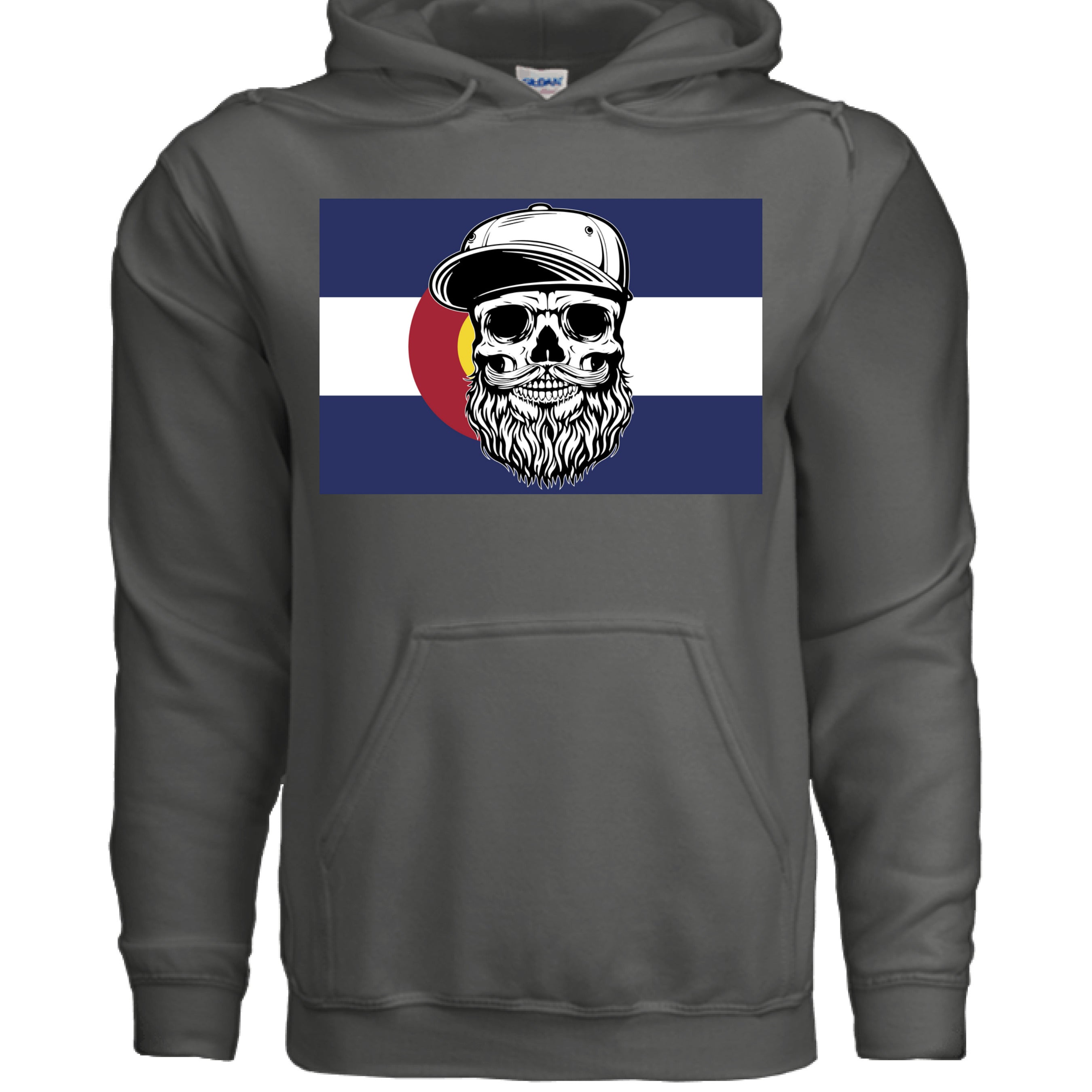 Colorado Bearded Skull Hoodie Rocky Mountain Beard Vibes CHARCOAL - FRONT