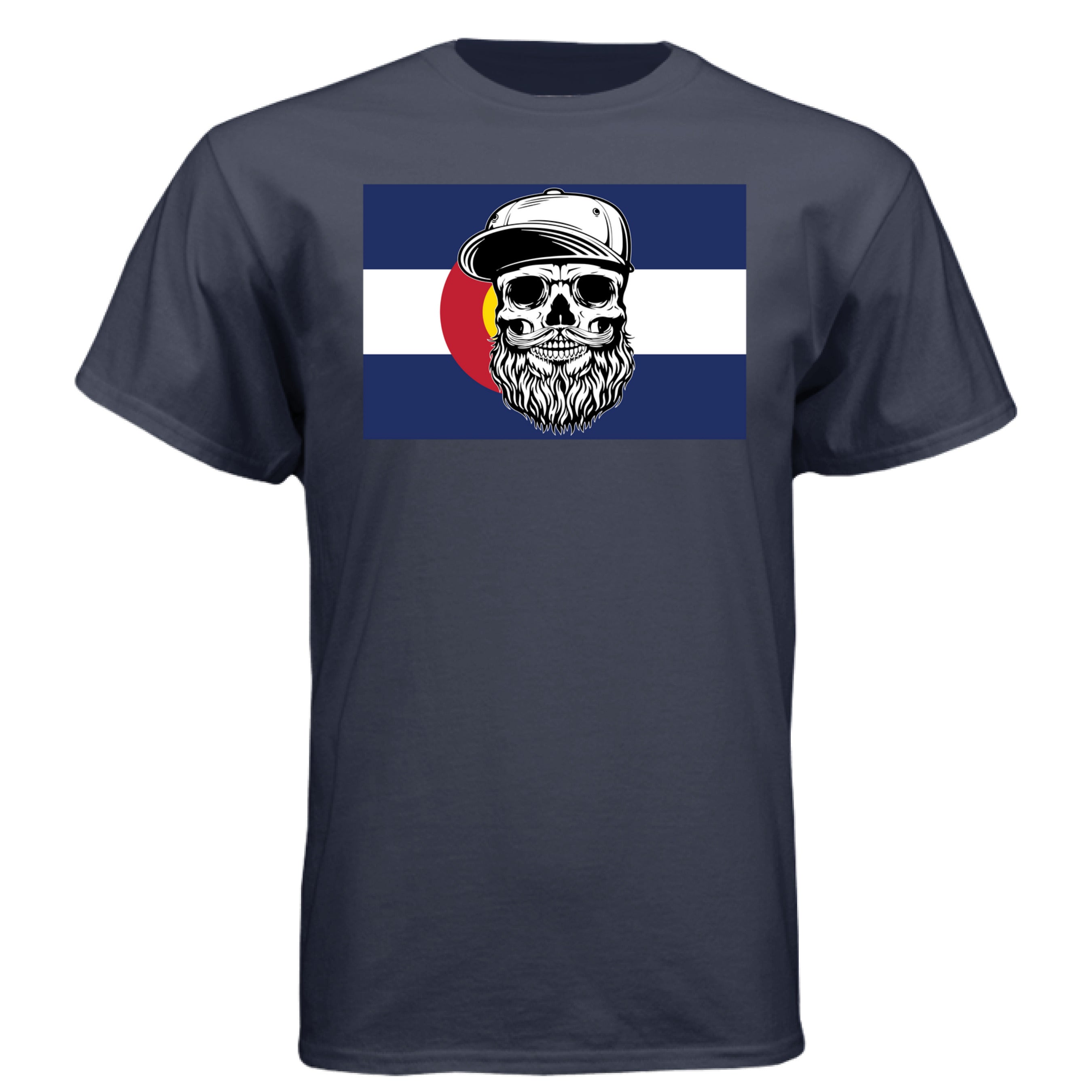 Colorado Bearded Skull Tee – Rocky Mountain Beard Vibes  Athletic Navy - FRONT