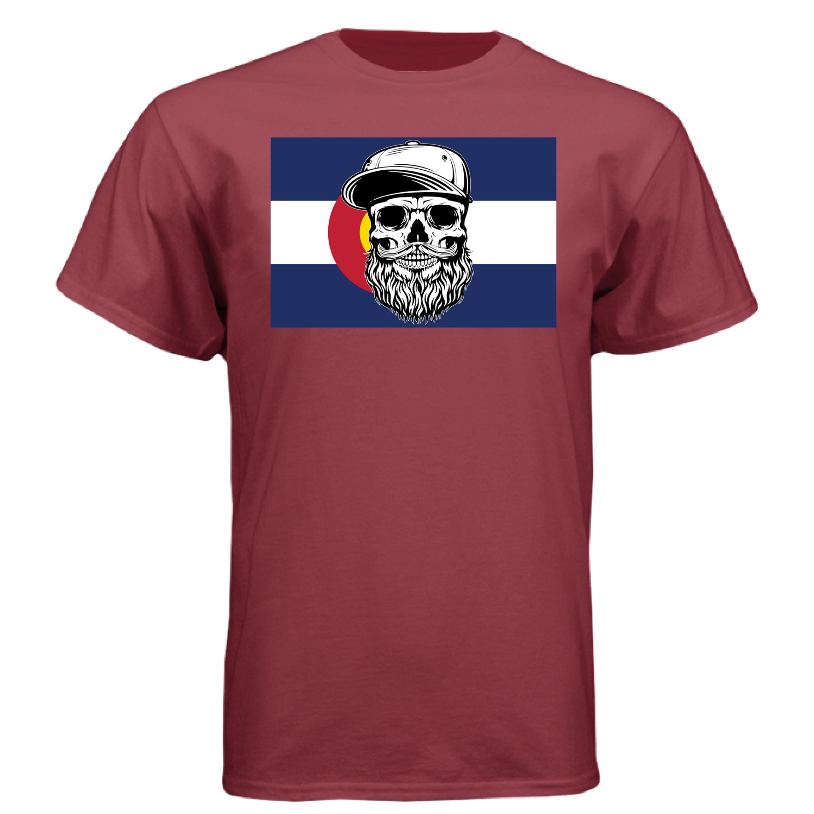Colorado Bearded Skull Tee – Rocky Mountain Beard Vibes Athletic Cardinal - FRONT