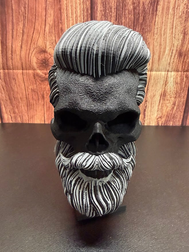 Custom Bearded Skull – 3D Printed Desk Decor | Gothic Beard Art | Handmade PLA Display Piece