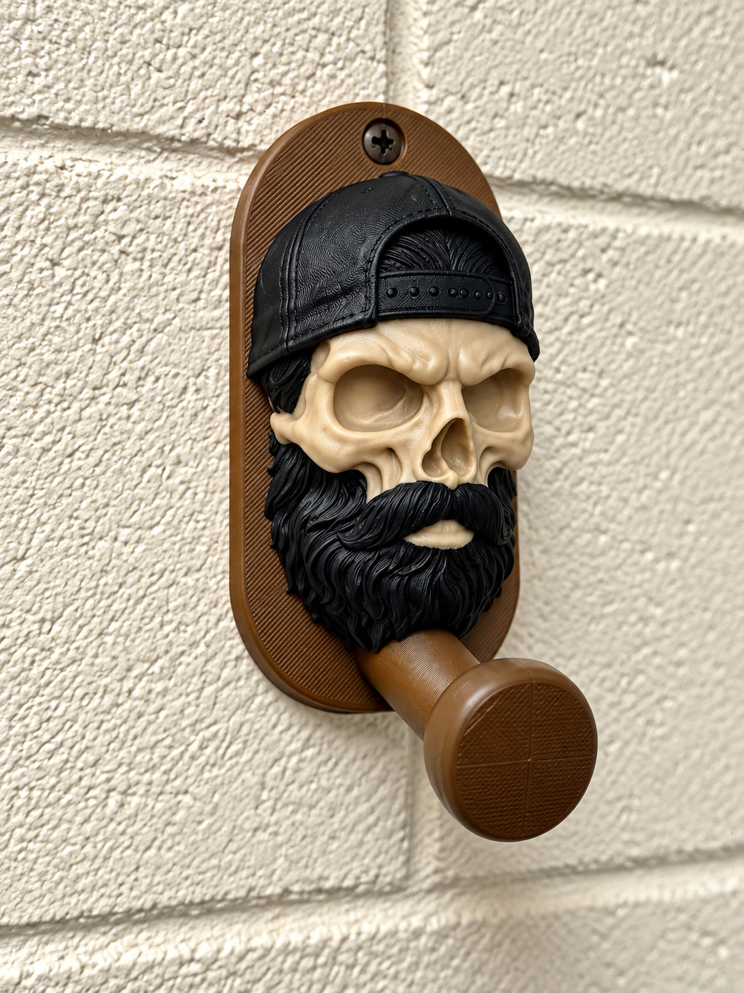 Bearded Skull Hat Holder Wall Hook – 3D Printed Beard & Cap Display